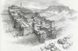 Pencil illustration of the ancient Library of Alexandria.