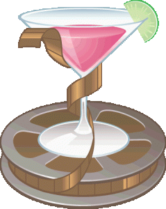 Cosmique Movie Awards logo: a pink cosmopolitan cocktail in a martini glass on top of a movie reel.