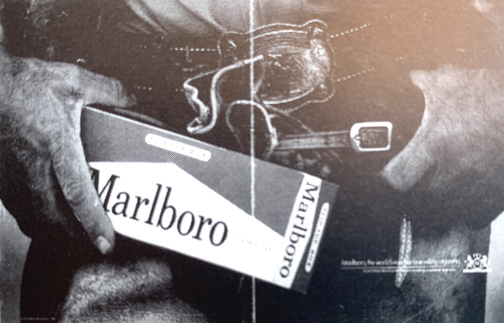 Marlboro ad focusing on the Marlboro Man's crotch that ran as a billboard near gay bars in the early 1990s.